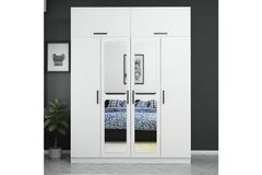 Medway Tideway Kledingkast met 4 Deuren, Bovenkast en Spiegel, Wit