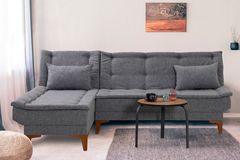 Kelly Hoekbank Links In Linnen Stof, Donkergrijze