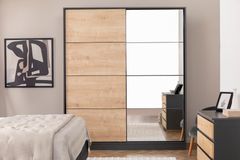 Panna Kledingkast met Schuifdeuren, Walnoot en Antraciet