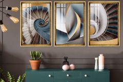 Modern Abstract Shapes Art Print with Frame, Triptych