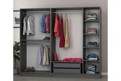 Medway Tideway Garderobe met 5 Glazen Deuren en 2 Laden, 210 cm, Antraciet en Zwart