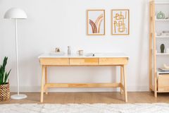 Tres Desk, White & Light Wood
