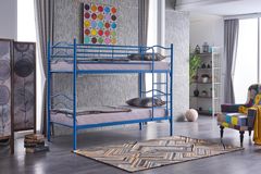 Kovová patrová postel, modrá, 90x200, UNIMET MYRA