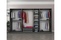 Medway Tideway Garderobe met 7 Glazen Deuren en 2 Laden, 210 cm, Antraciet en Zwart