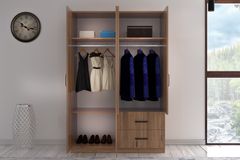 Amica Kledingkast met 4 Deuren & 2 Lades, Walnoot