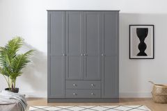 Zenio Side 4 Door with 2 Drawers Wardrobe, Grey