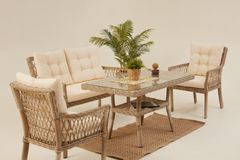 Pirus Rattan 2+1+1 Tuinloungeset, Beige