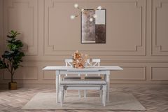 White Eettafelset met Bank, 110x70 cm