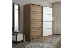Medway Kledingkast met Schuifdeuren, 180 cm, Walnoot en Wit