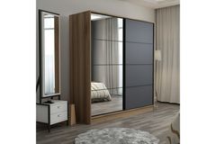 Medway Kledingkast met Schuifdeuren en Spiegel, 180 cm, Walnoot en Antraciet