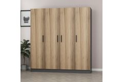 Medway Itz Kledingkast met 4 Deuren en 2 Lades, 190 cm, Antraciet & Pijnboom