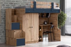Riva Bunk Bed with Desk, 90 x 190 cm, Walnut