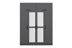 Medway Kledingkast met 4 Deuren, Bovenkast & Spiegel, 210 cm, Antraciet