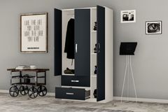 Modena Kledingkast met 3 Deuren en 2 Lades, Wit en Antraciet