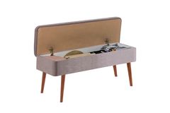 Vina Opbergbank Gestoffeerd, Walnoot & Lichtgrijs
