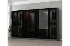 Medway Tideway Garderobe met 7 Glazen Deuren en 2 Laden, 210 cm, Antraciet en Zwart