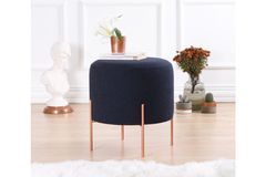 Copper Ronde Poef, Donkerblauw