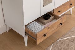 Belloir Kledingkast met 4 Deuren en 2 Lades, Wit en Pijnboom