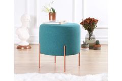 Copper Ronde Poef, Groenblauw