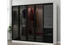 Medway Tideway Kledingkast met 5 Deuren en 2 Lades, 190 cm, Wit en Zwart