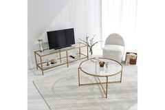Neostyle Round Glass Coffee Table, Brass