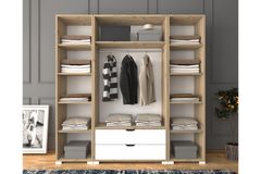 Manorala Kledingkast met 4 Deuren & 2 Lades, Wit & Eik