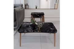 Leitha Zettafels Set met Houten Poten, Zwart Marmer