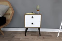 Festa Nachtkastje met 2 Lades, Walnoothout & Wit