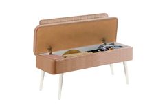 Vina Stoffen Bank Met Opbergruimte, Wit Steenkleur