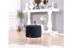 Copper Ronde Poef, Donkerblauw