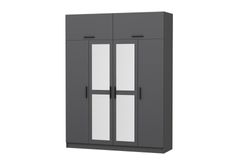 Medway Kledingkast met 4 Deuren, Bovenkast & Spiegel, 210 cm, Antraciet