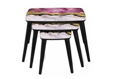 Zerenland High Gloss Bijzettafel, 3-Dlg, Roze Wit