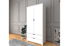 Matte Kledingkast met 2 Deuren & 2 Lades, Wit