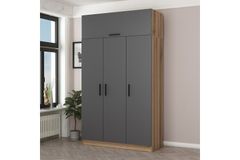 Medway Tideway Kledingkast met 3 Deuren en Bovenkast, Antraciet en Walnoot