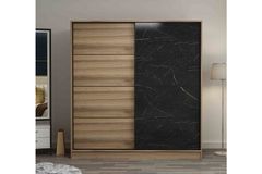 Medway Kledingkast met Schuifdeuren, 180 cm, Zwart en Walnoot