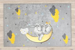 Caprice Elephant Print Children's Rug, 100 x 150 cm, Grey