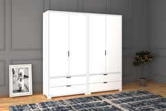 Manorala Kledingkast met 4 Deuren & 4 Lades, Wit