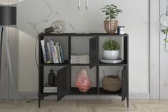 Orbit Multifunctionele Kast met 3 Deuren en Metalen Poten, Zwart