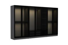 Medway Tideway Garderobe met 7 Glazen Deuren en 2 Laden, 210 cm, Antraciet en Zwart