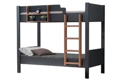 Asien Stapelbed, 90x190 cm, Antraciet en Walnoot