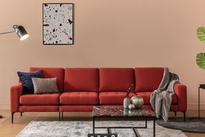 Normod 4-Sitzer Sofa mit Holzbeinen aus Eiche, Rot