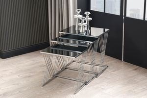 Diamond Nesting Table, Smoky Grey & Silver