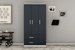 Modena Kleiderschrank mit 3 Türen und 2 Schubladen, Weiß & Anthrazit