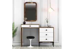 Bílo-ořechový toaletní stolek se 4 šuplíky a zrcadlem Lisabon