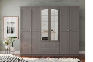 Zenio Side 6 Door Wardrobe with Mirror, Grey