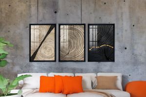 Tree Section Art Print with Frame, Triptych, Black