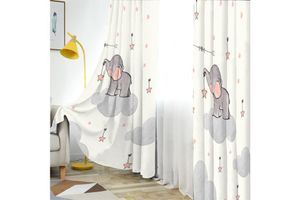 Cute Elephant Blackout Curtain Pair, 140 x 240 cm, White