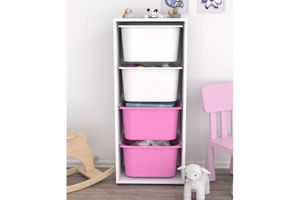 Tobias 4-Tier Children's Toy Storage, Pink & White