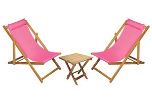 Bysay Folding Lounge Outdoor Chair Set, Pink