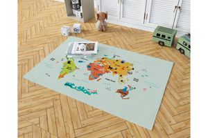 Turquoise World Map Children's Rug, Turquoise